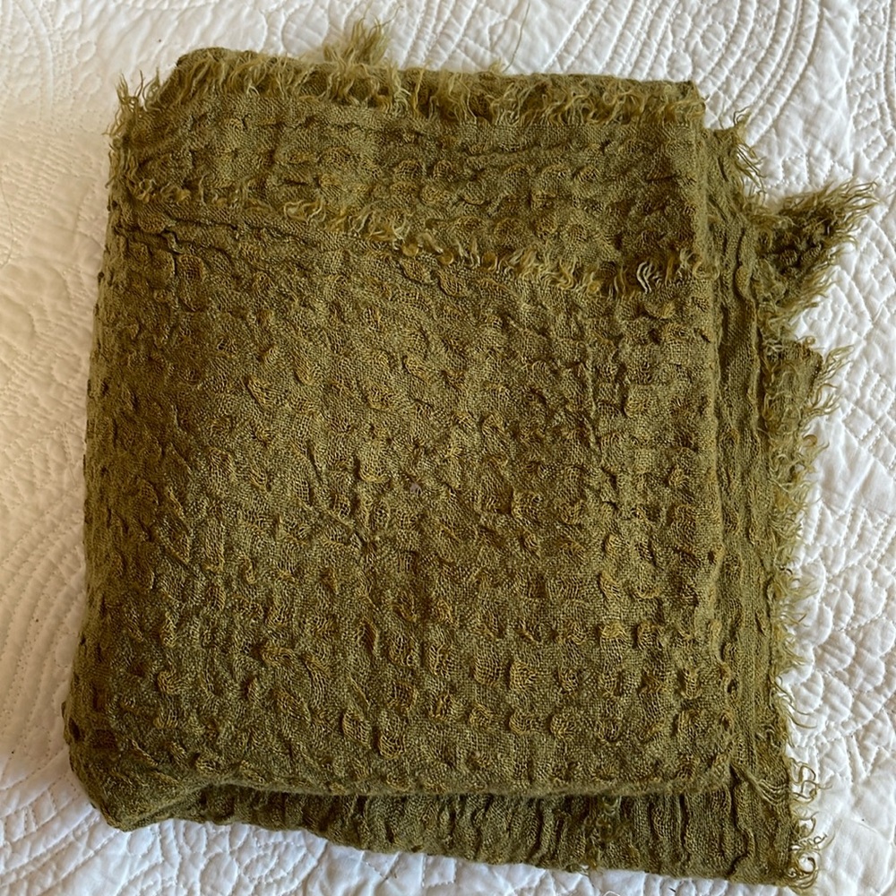 Free People Long Weekend Waffle linen blend moss green textured scarf shawl wrap